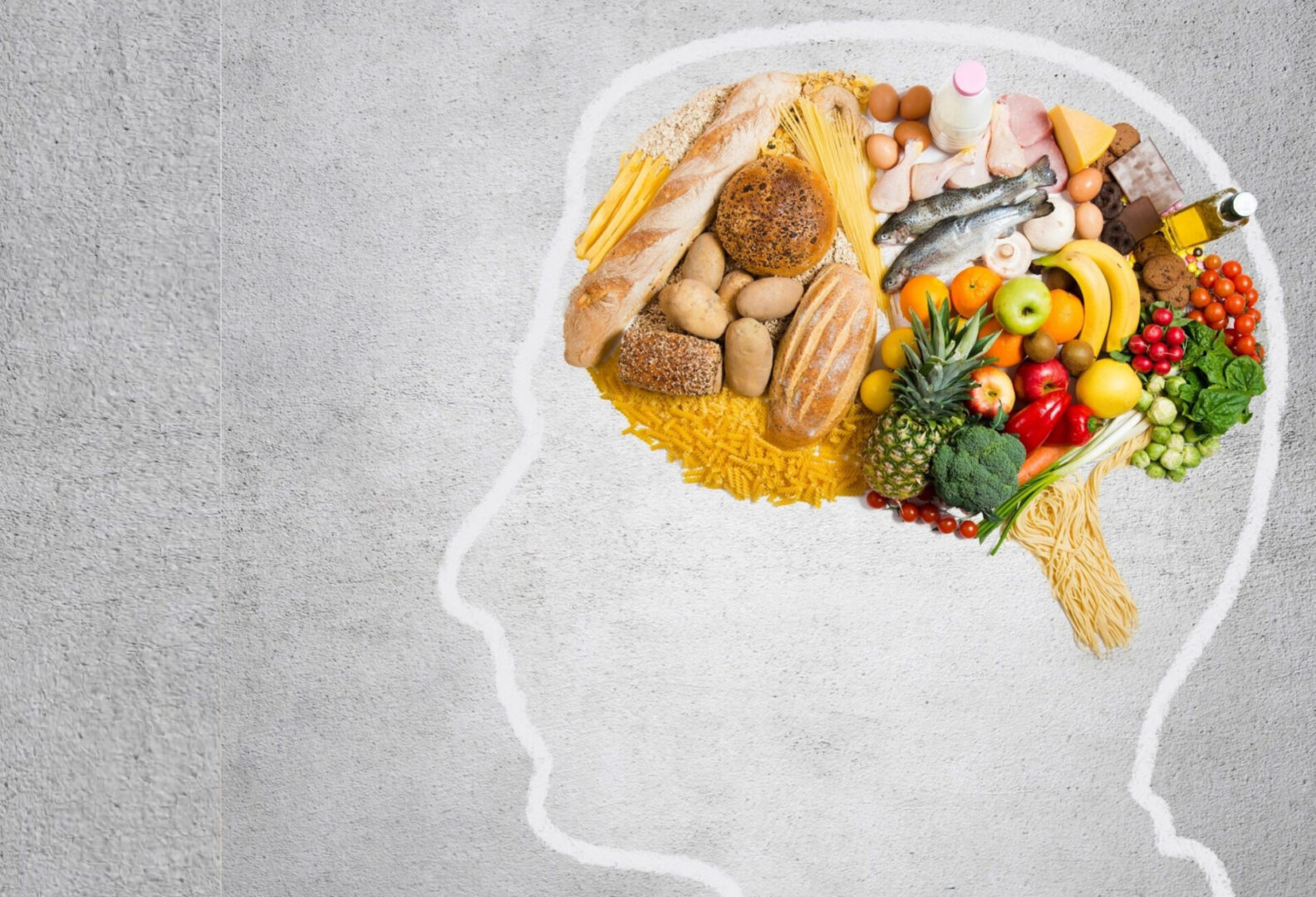 nutrition food on the brain part of the human head drawing